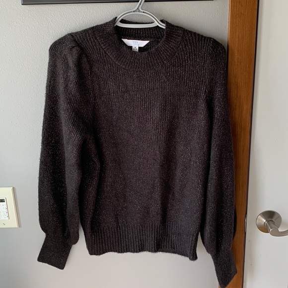 Time & Tru NWT Womens Puff Sleeve Crew Neck Sweater Black Gold Medium Mob Wife - Picture 10 of 15